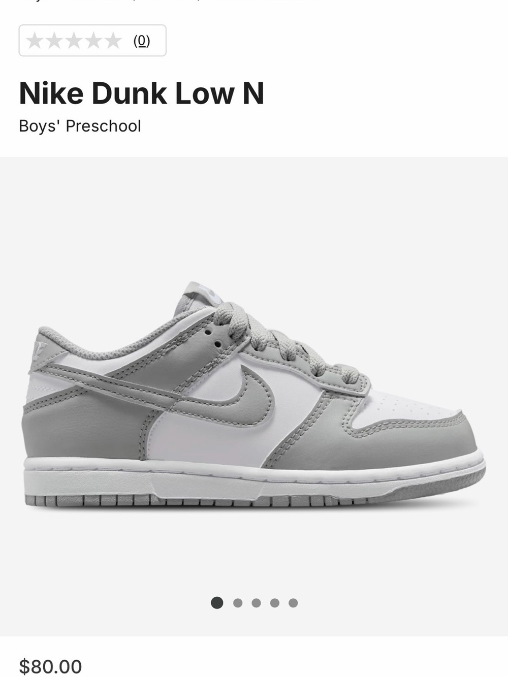Nike Kids Dunk Low N — White and Gray Low-Top Sneaker in excellent condition